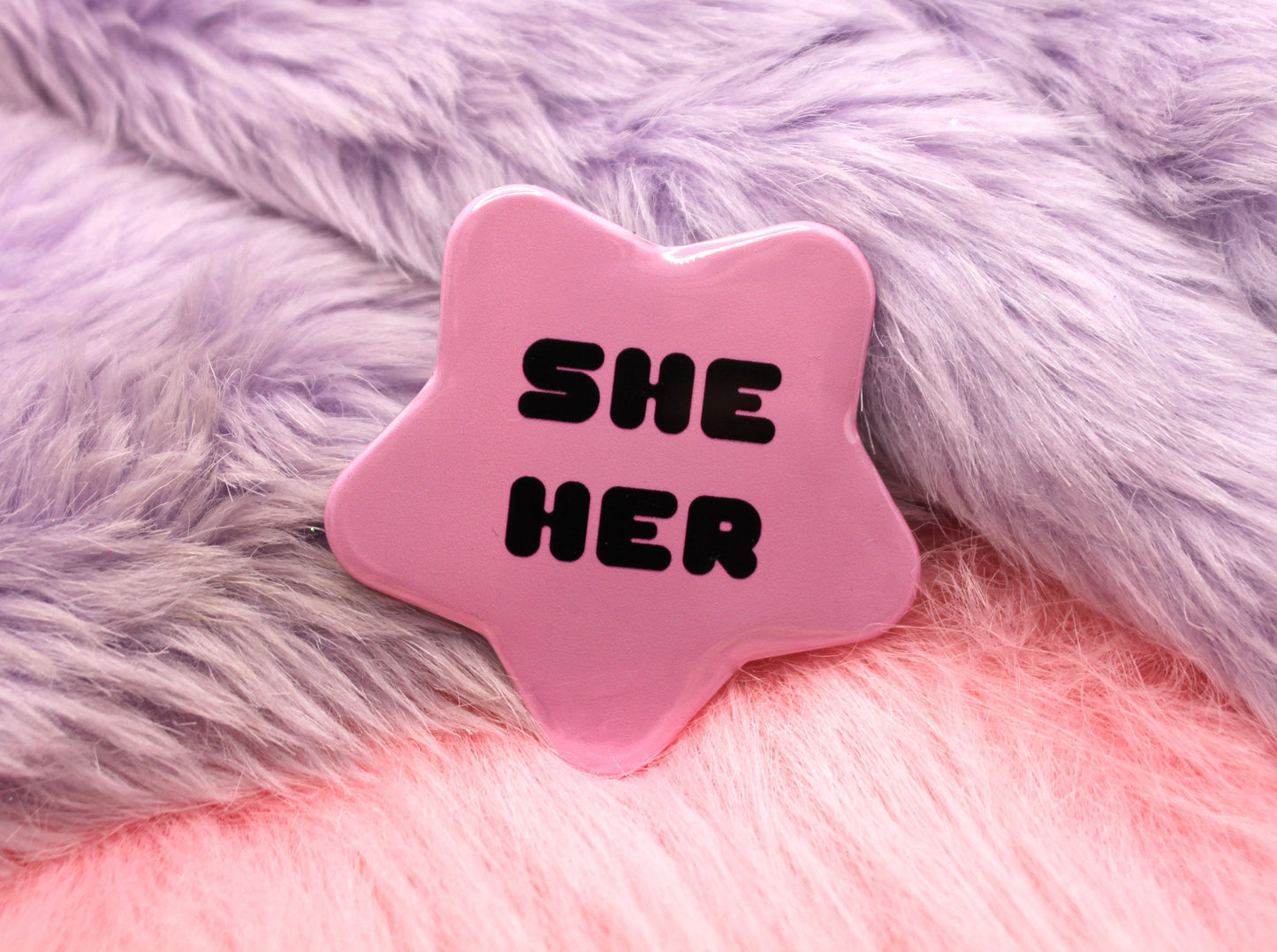 She/Her Pronoun Pentagram Star Badges (55mm) - Pink and Black