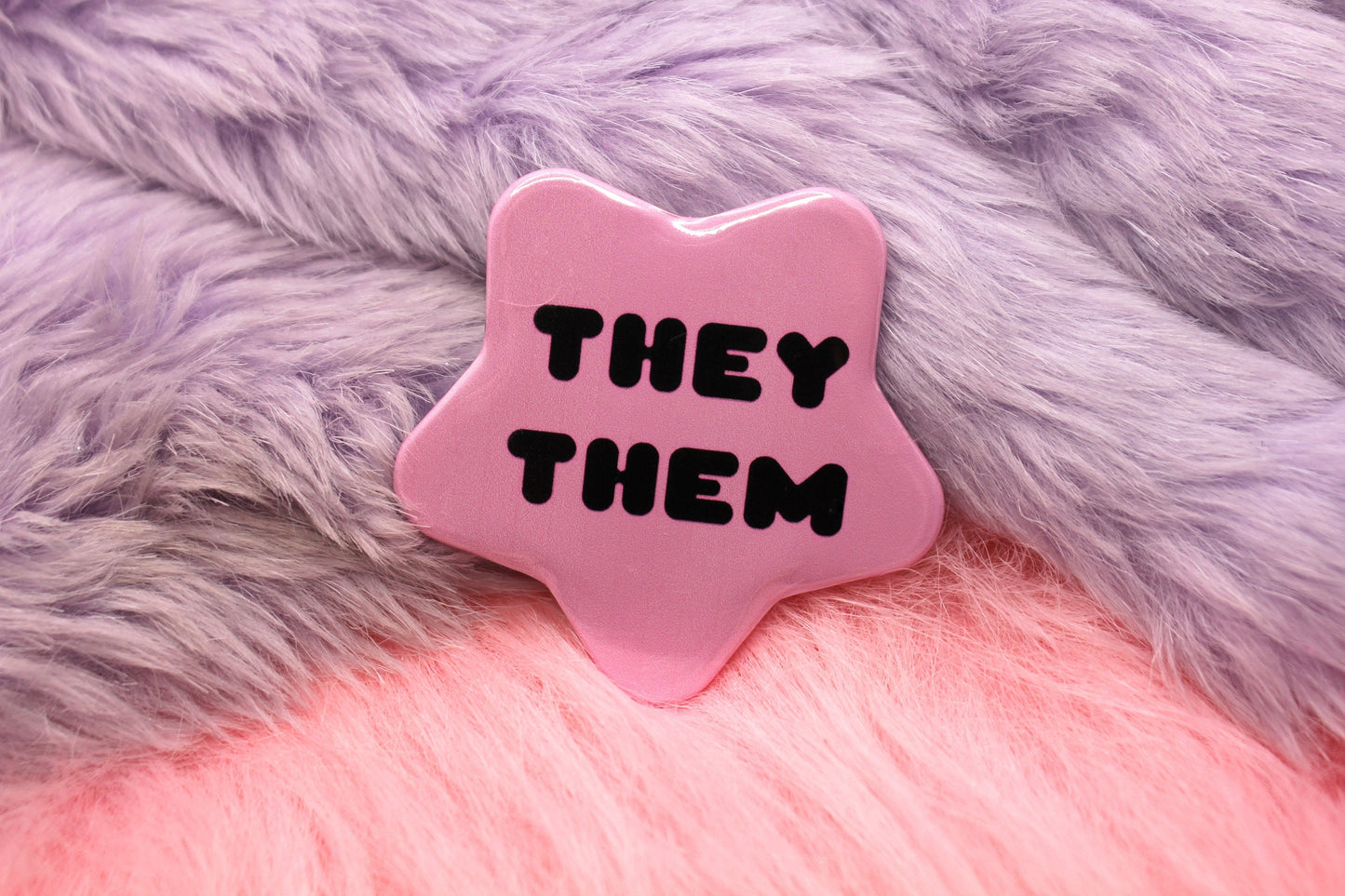 They/Them Pronoun Pentagram Star Badges (55mm) - Pink and Black