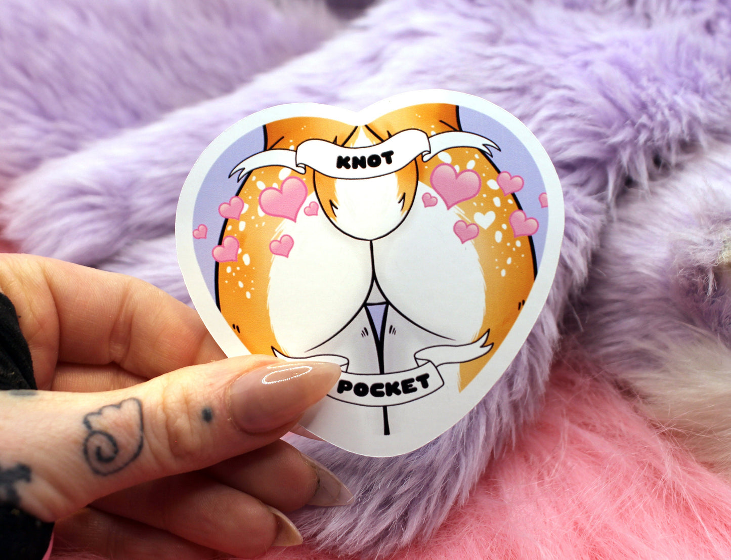 Knot Pocket Furry Heart Sticker (55mm) - Deer Butt with Hearts