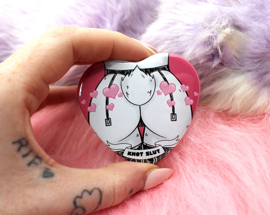 Knot Slut Furry Heart Badge (55mm) - Bunny Butt with Hearts