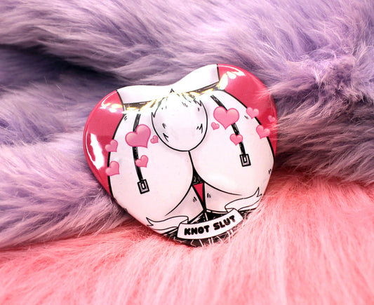 Knot Slut Furry Heart Badge (55mm) - Bunny Butt with Hearts