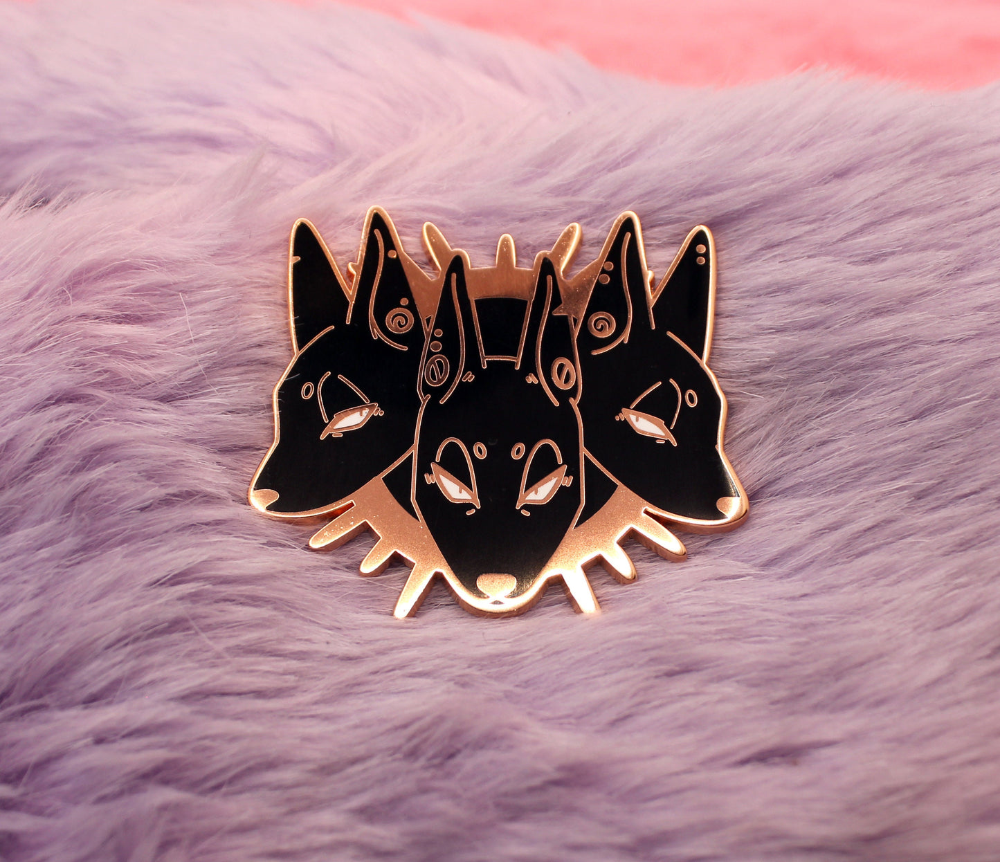 Cerberus Head Enamel Pin (2" A Grade, Hard, Rose Gold)