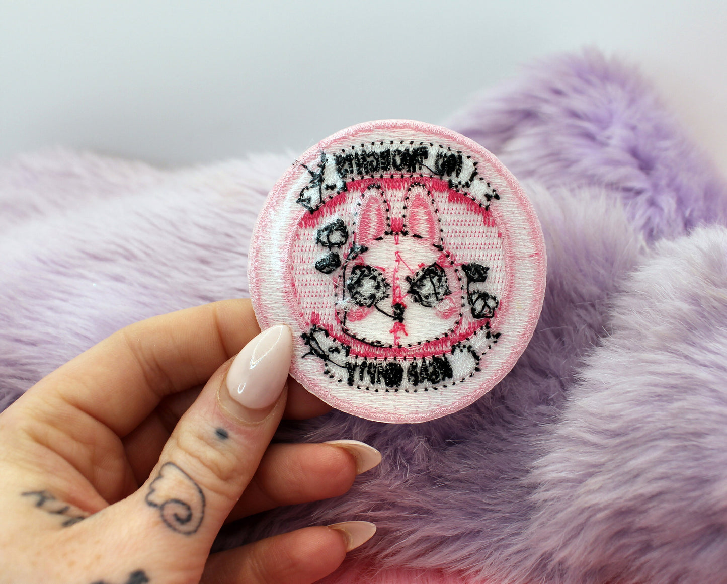 No Thoughts Head Empty Iron-On Patch (60mm) - bunny rabbit embroidered patch