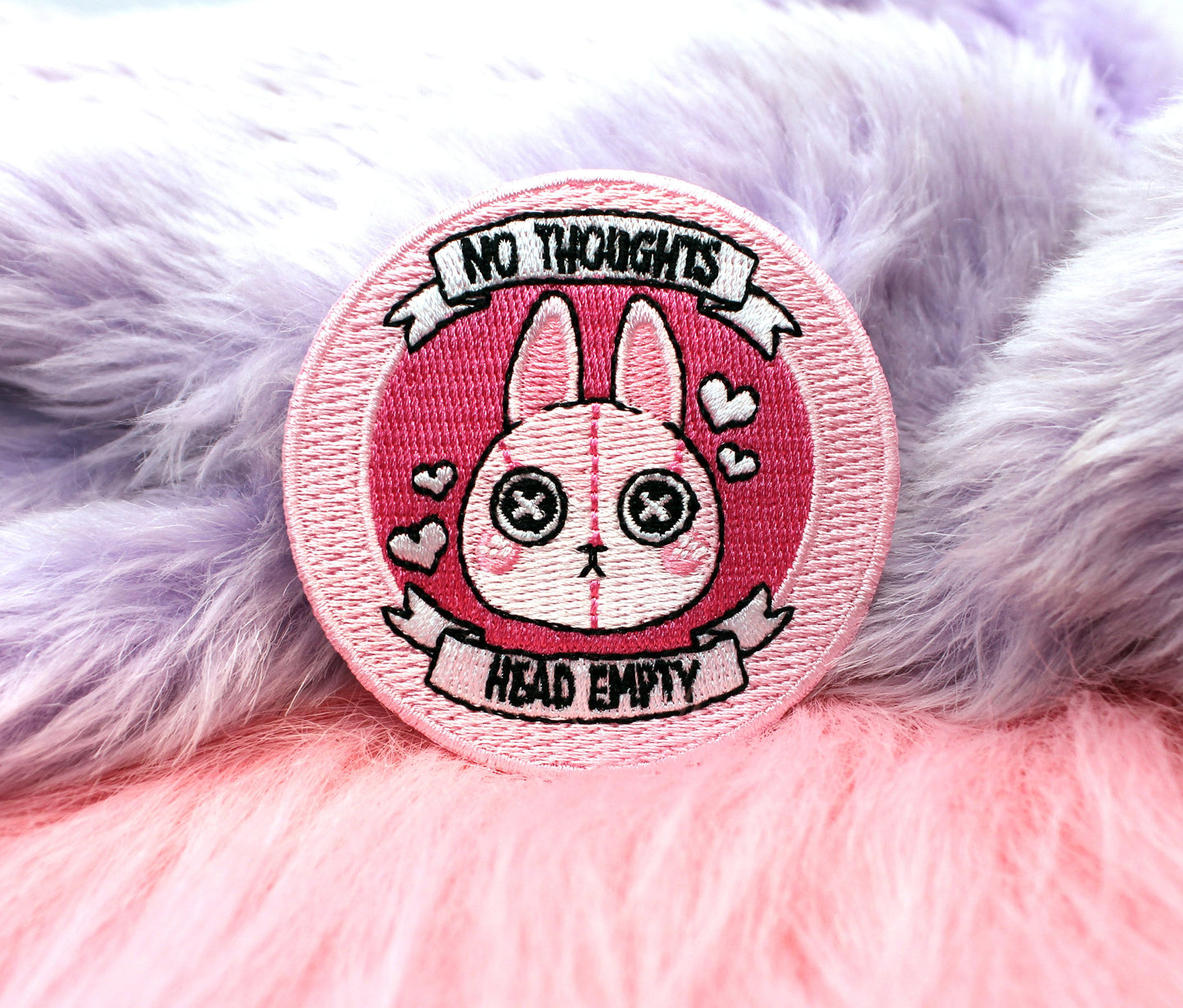 No Thoughts Head Empty Iron-On Patch (60mm) - bunny rabbit embroidered patch