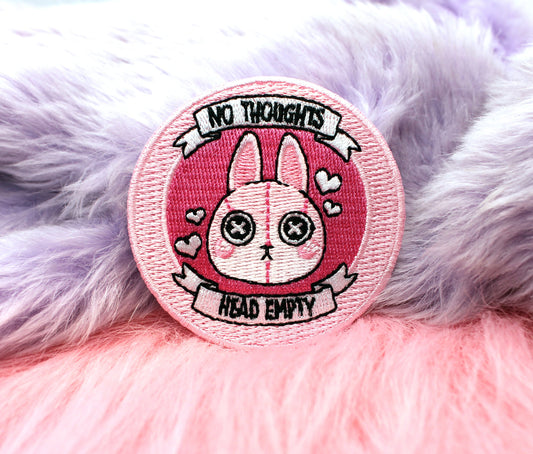No Thoughts Head Empty Iron-On Patch (60mm) - bunny rabbit embroidered patch