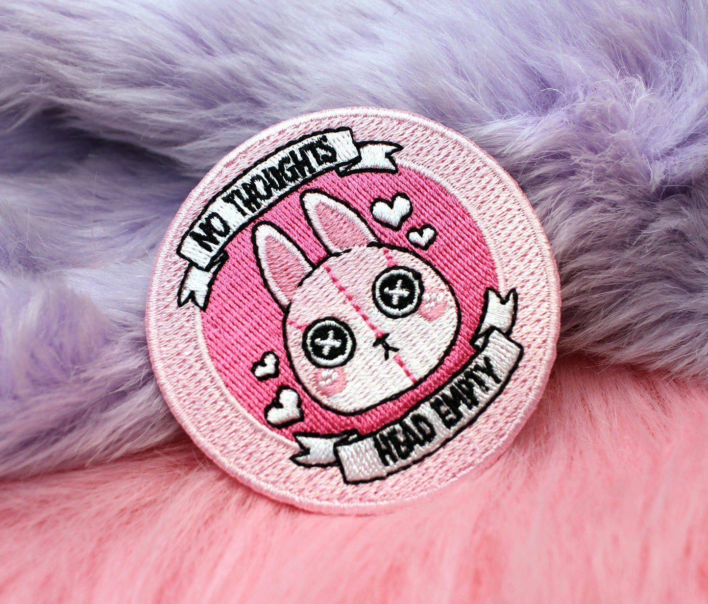 No Thoughts Head Empty Iron-On Patch (60mm) - bunny rabbit embroidered patch