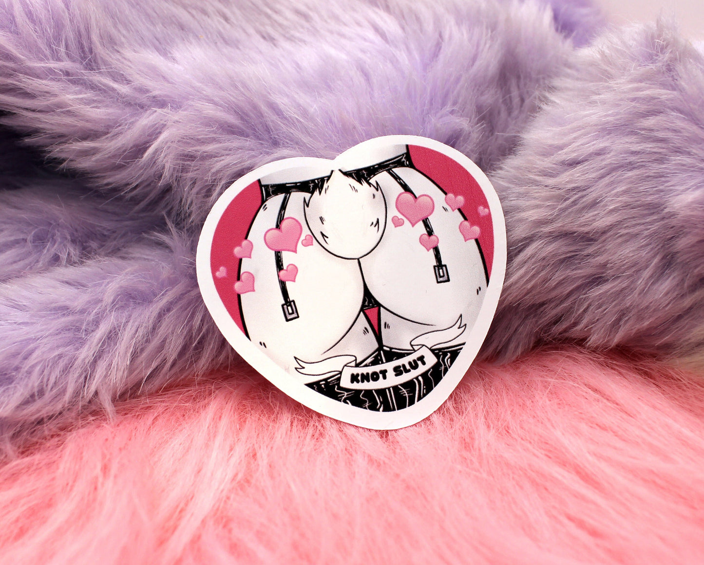 Knot Slut Furry Heart Sticker (55mm) - Bunny Butt with Hearts