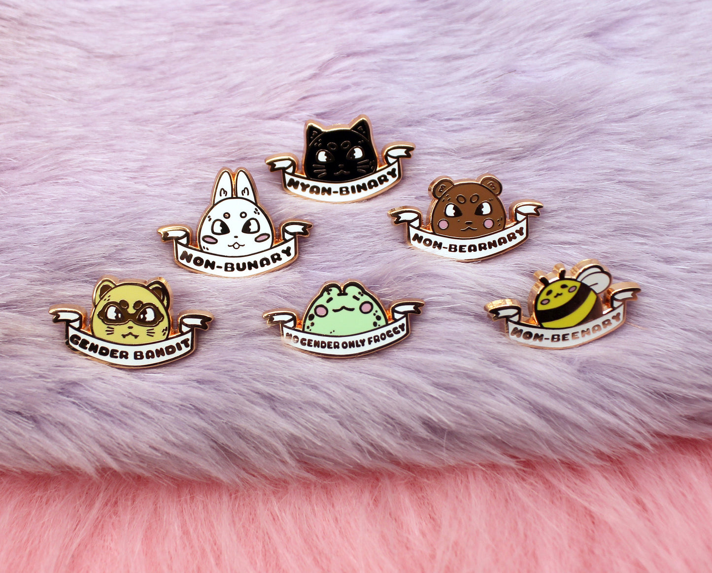 Gender Bandit Ferret Enamel Pin (A Grade, Hard, Rose Gold) - Non-Binary Animal Puns