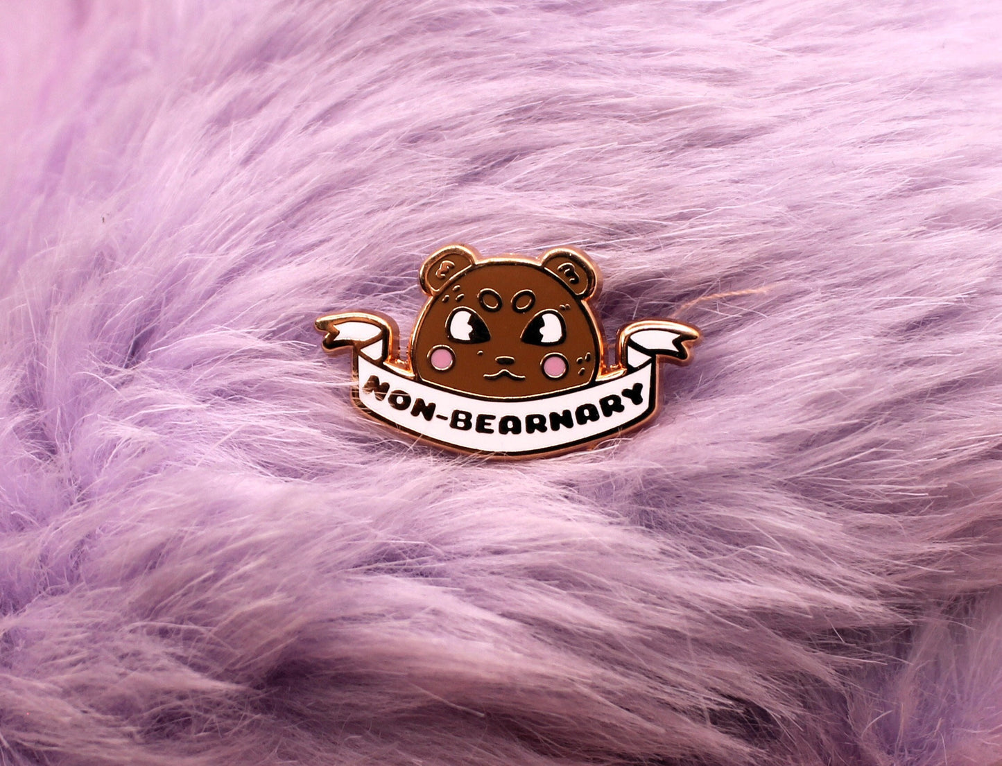 Non-Bearnary Enamel Pin (A Grade, Hard, Rose Gold) - Non-Binary Animal Puns