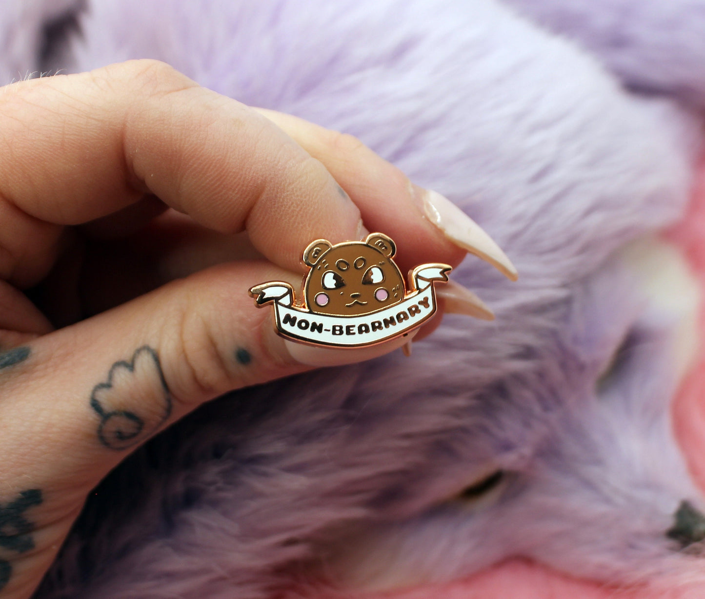 Non-Bearnary Enamel Pin (A Grade, Hard, Rose Gold) - Non-Binary Animal Puns