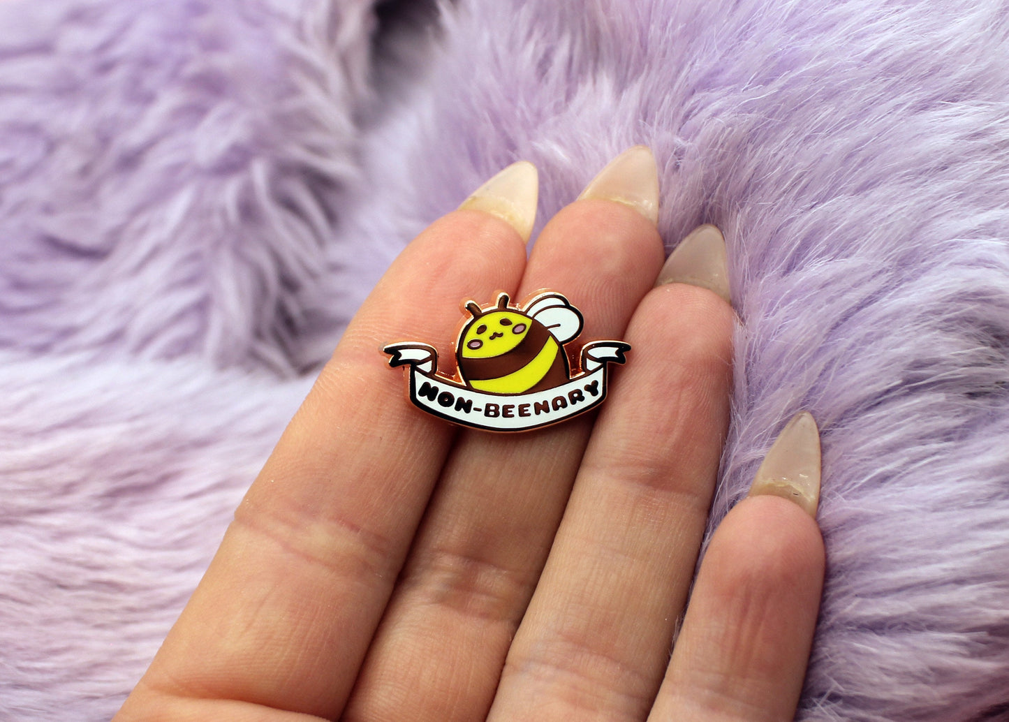 Non-Beenary Enamel Pin (A Grade, Hard, Rose Gold) - Non-Binary Animal Puns