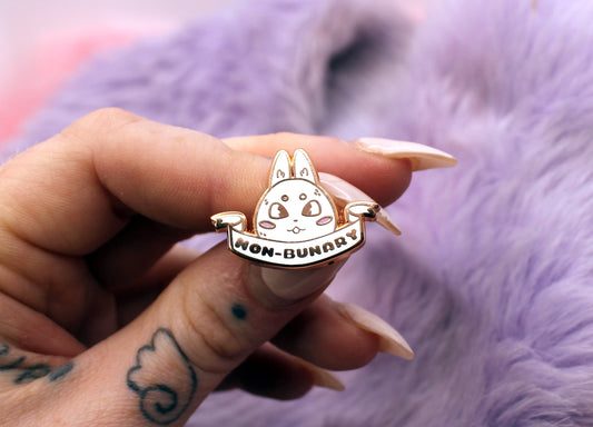 Non-Bunary Enamel Pin (A Grade, Hard, Rose Gold) - Non-Binary Animal Puns