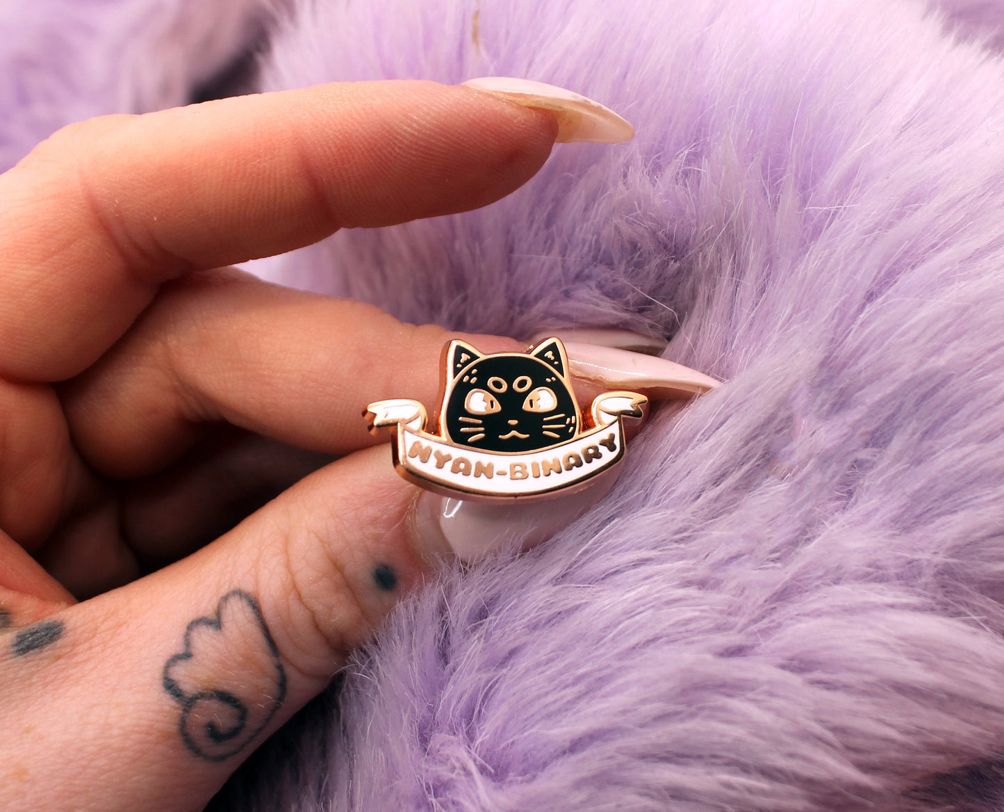 Nyan-Binary Enamel Pin (A Grade, Hard, Rose Gold) - Non-Binary Animal Puns