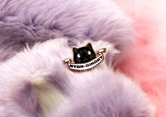 Nyan-Binary Enamel Pin (A Grade, Hard, Rose Gold) - Non-Binary Animal Puns