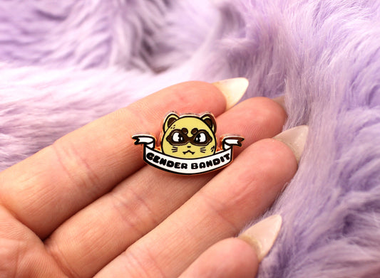 Gender Bandit Ferret Enamel Pin (A Grade, Hard, Rose Gold) - Non-Binary Animal Puns