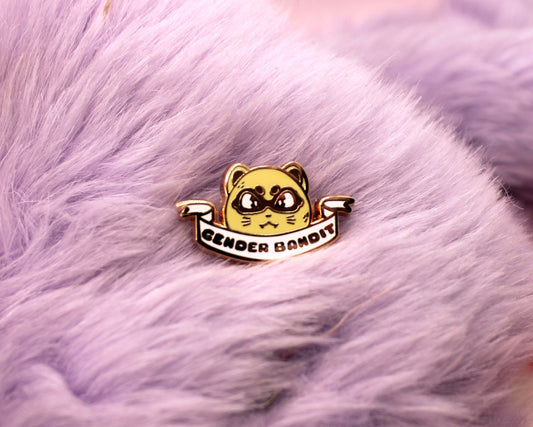 Gender Bandit Ferret Enamel Pin (A Grade, Hard, Rose Gold) - Non-Binary Animal Puns