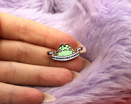 No Gender Only Froggy Enamel Pin (A Grade, Hard, Rose Gold) - Non-Binary Animal Puns