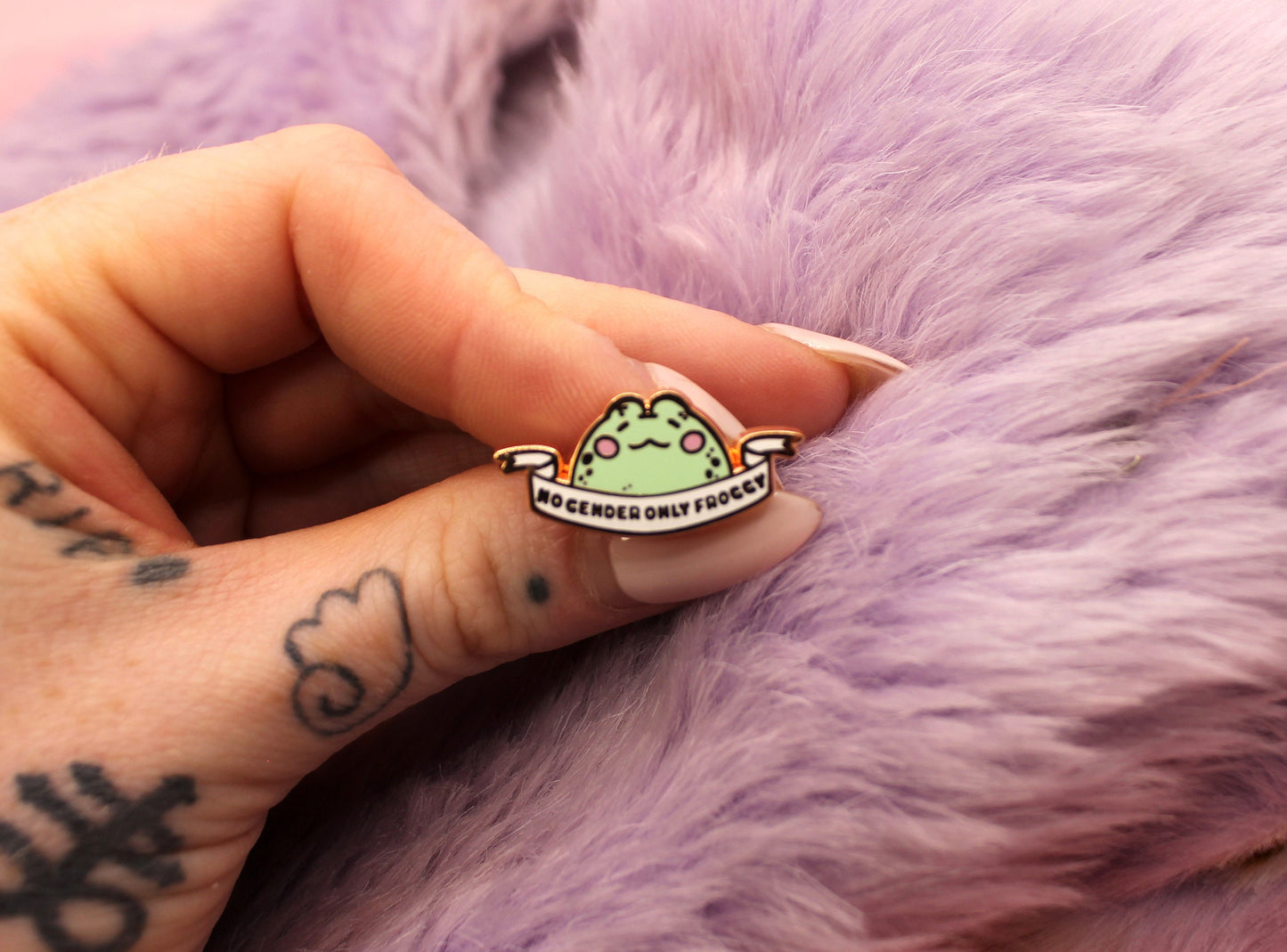 No Gender Only Froggy Enamel Pin (A Grade, Hard, Rose Gold) - Non-Binary Animal Puns
