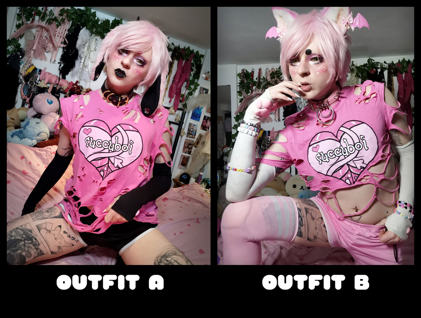 Succuboi Pink Black Outfit/T-shirt (Sizes: S-XXL) | Back & Front Print