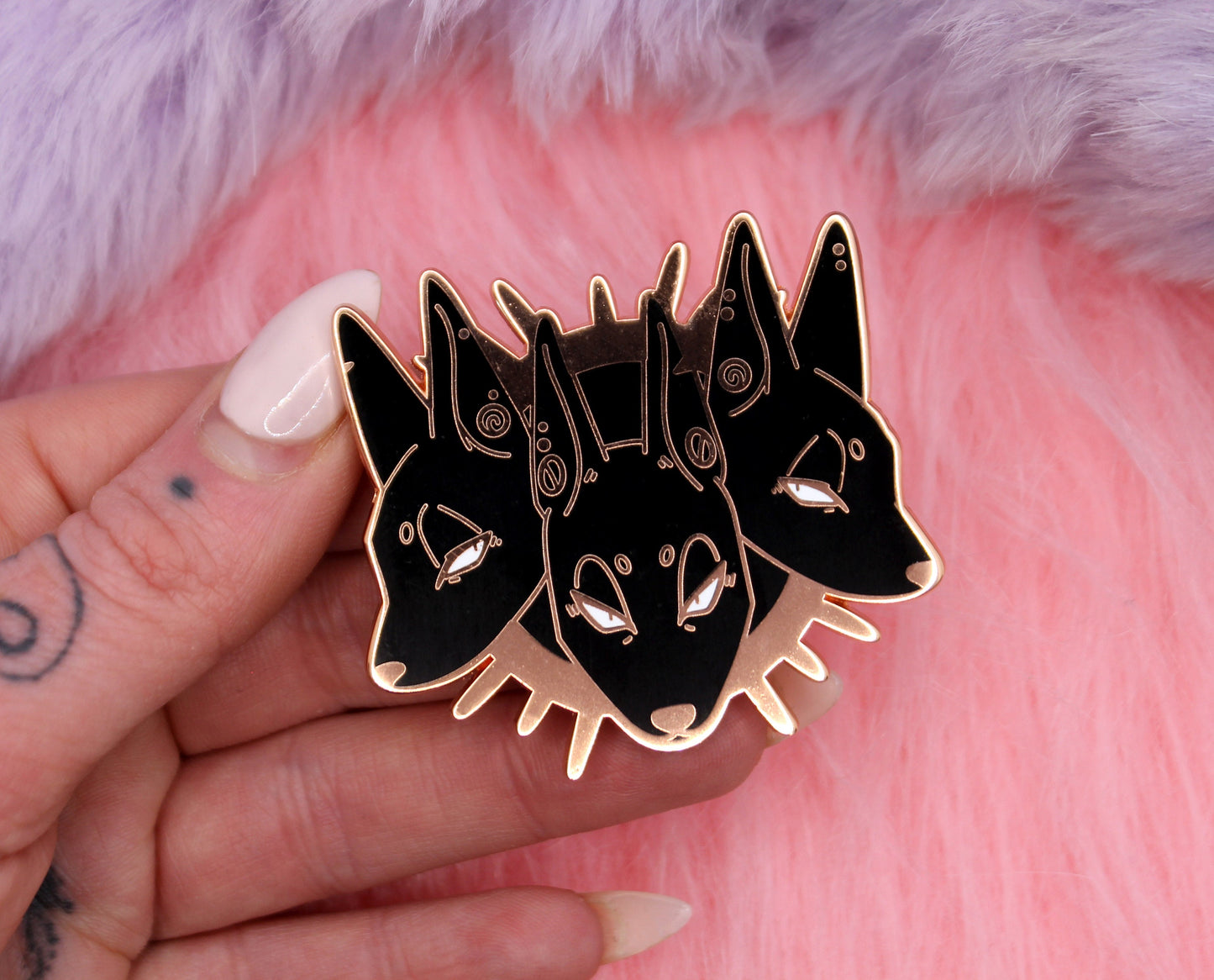 Cerberus Head Enamel Pin (2" A Grade, Hard, Rose Gold)