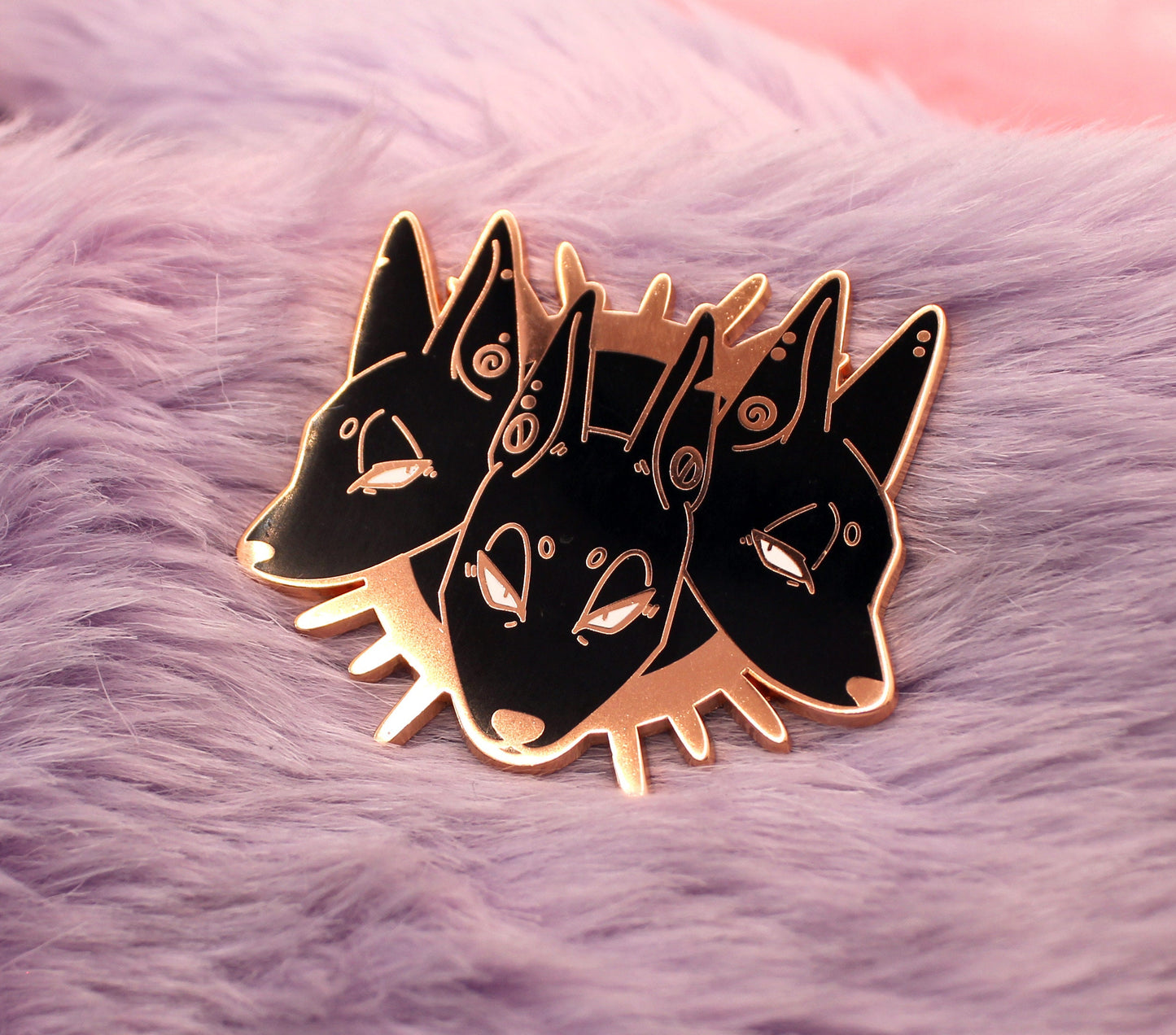 Cerberus Head Enamel Pin (2" A Grade, Hard, Rose Gold)