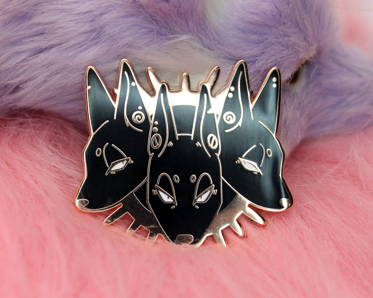 Cerberus Head Enamel Pin (2" A Grade, Hard, Rose Gold)