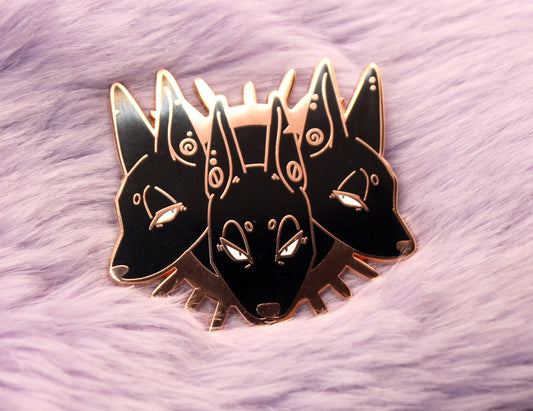 Cerberus Head Enamel Pin (2" A Grade, Hard, Rose Gold)