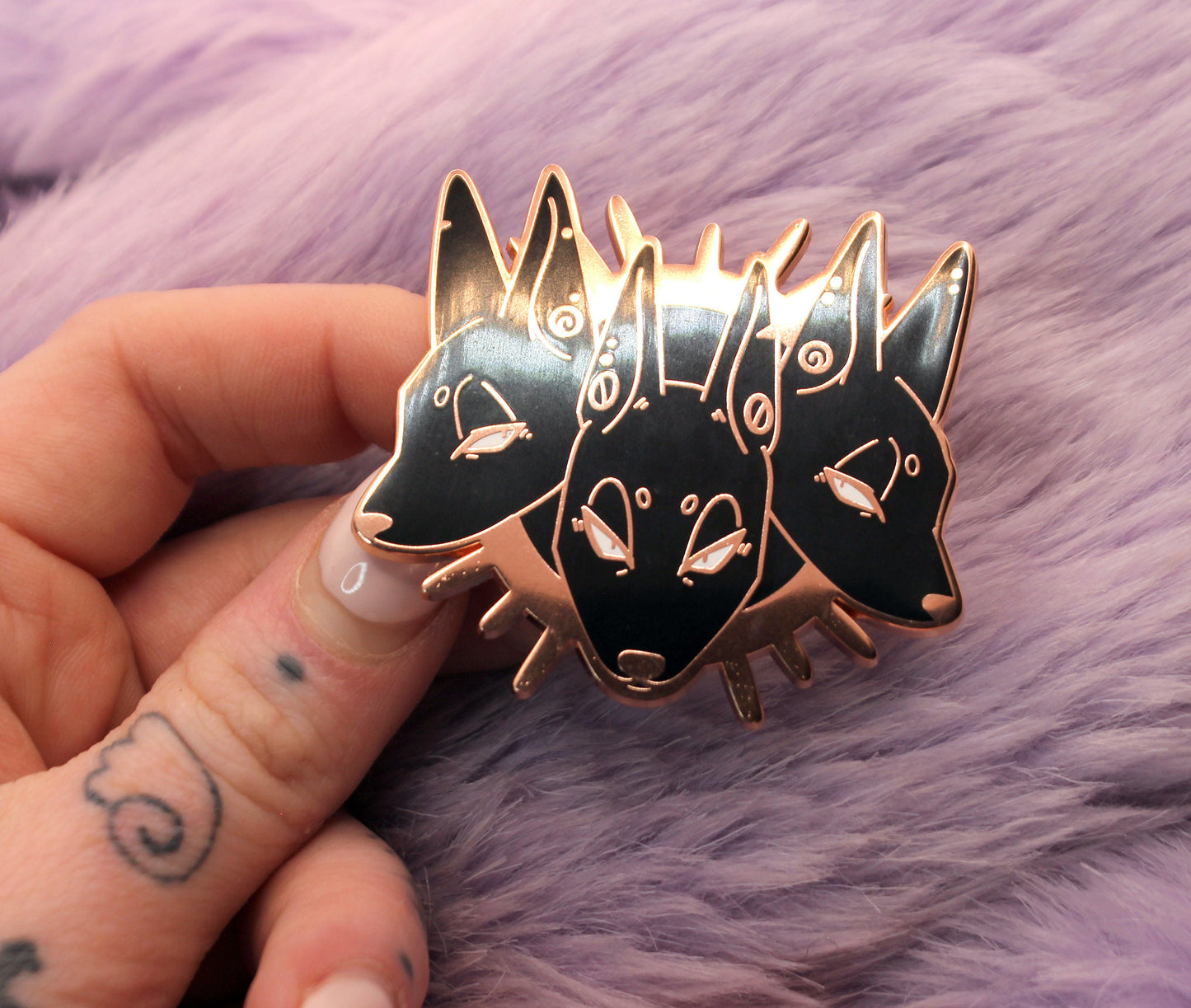 Cerberus Head Enamel Pin (2" A Grade, Hard, Rose Gold)