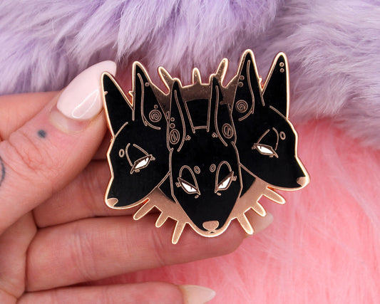 Cerberus Head Enamel Pin (2" A Grade, Hard, Rose Gold)