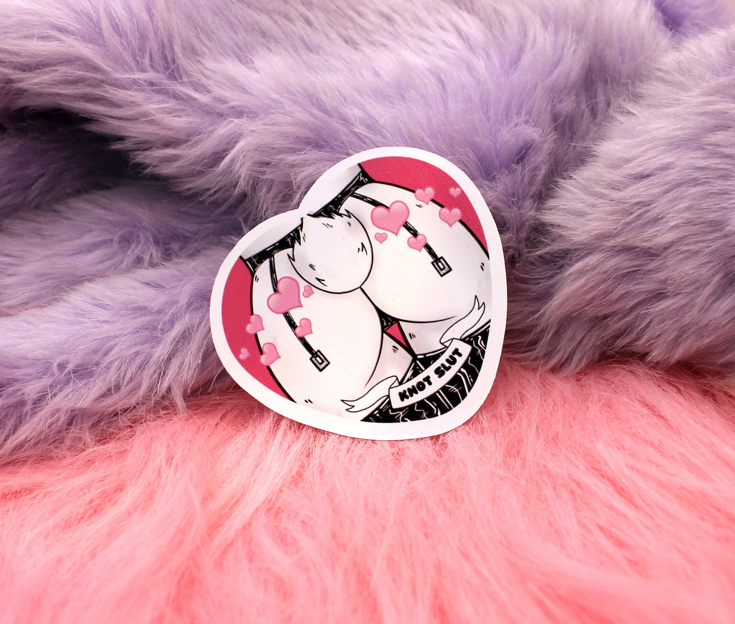 Knot Slut Furry Heart Sticker (55mm) - Bunny Butt with Hearts