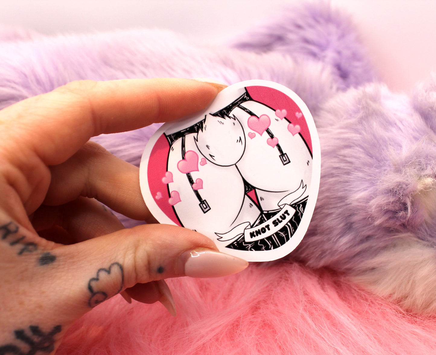 Knot Slut Furry Heart Sticker (55mm) - Bunny Butt with Hearts