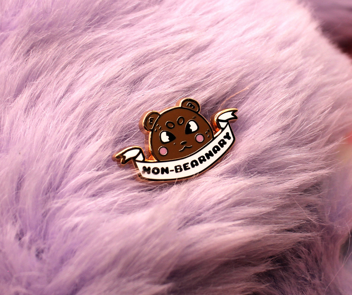 Non-Bearnary Enamel Pin (A Grade, Hard, Rose Gold) - Non-Binary Animal Puns