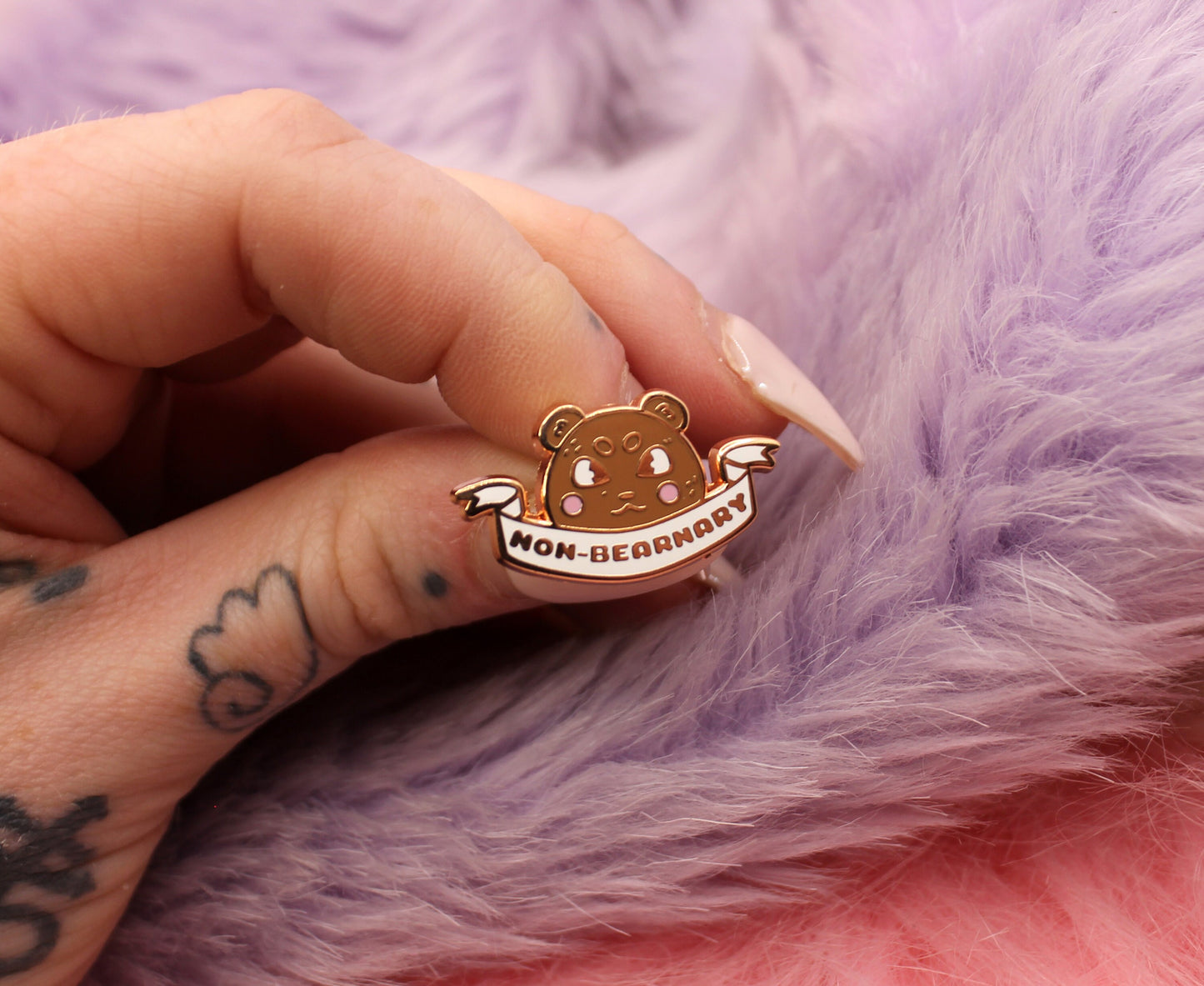 Non-Bearnary Enamel Pin (A Grade, Hard, Rose Gold) - Non-Binary Animal Puns