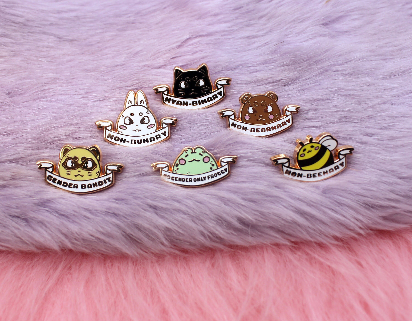 Non-Bearnary Enamel Pin (A Grade, Hard, Rose Gold) - Non-Binary Animal Puns