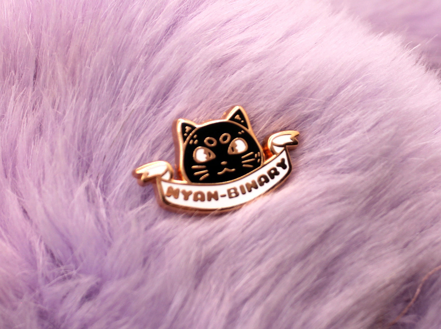 Nyan-Binary Enamel Pin (A Grade, Hard, Rose Gold) - Non-Binary Animal Puns