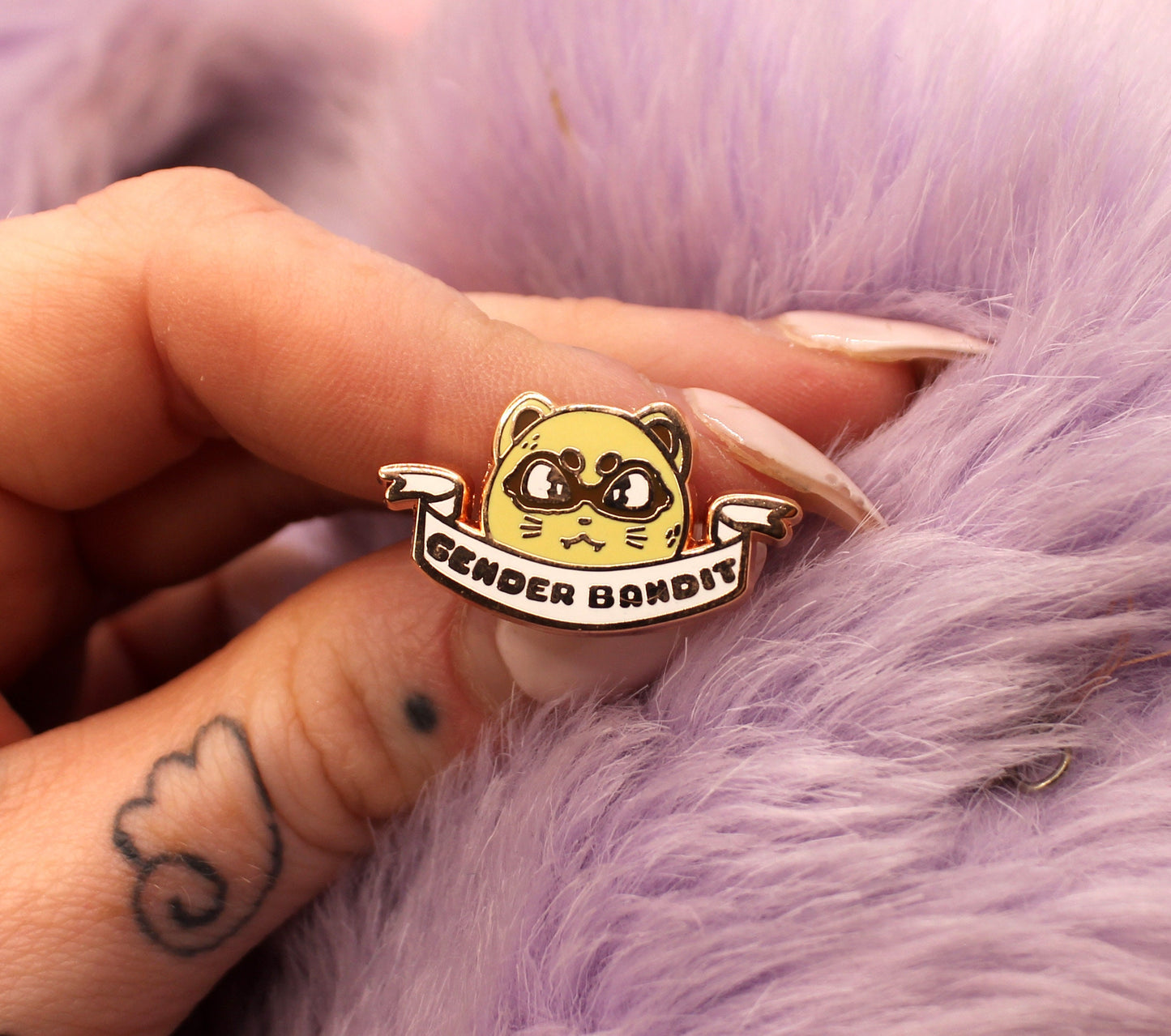 Gender Bandit Ferret Enamel Pin (A Grade, Hard, Rose Gold) - Non-Binary Animal Puns