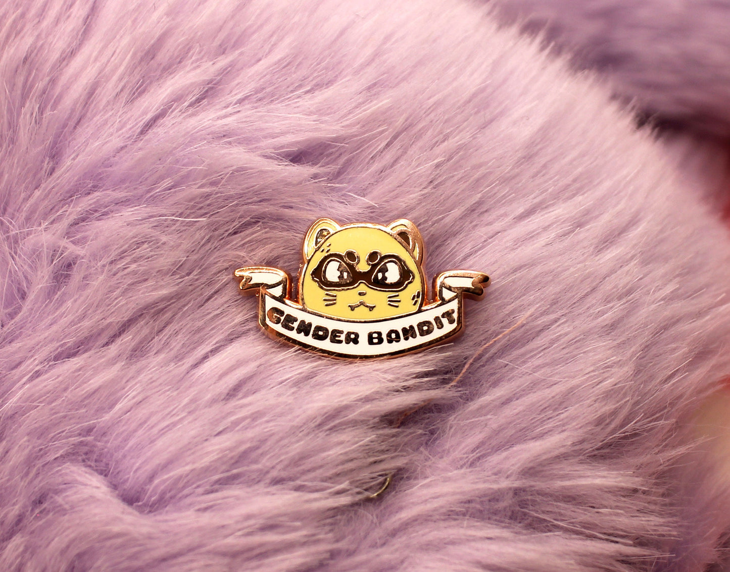 Gender Bandit Ferret Enamel Pin (A Grade, Hard, Rose Gold) - Non-Binary Animal Puns
