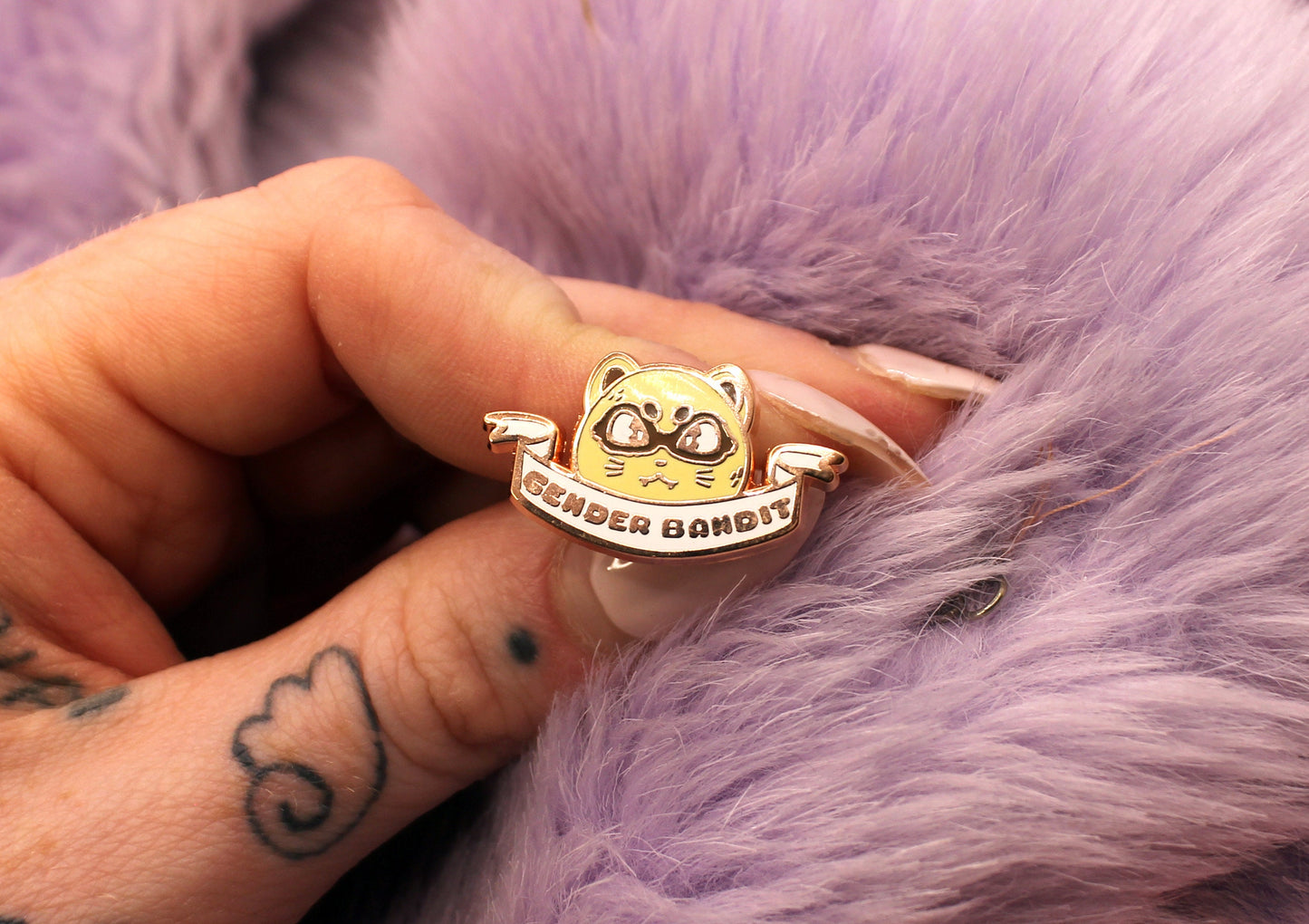 Gender Bandit Ferret Enamel Pin (A Grade, Hard, Rose Gold) - Non-Binary Animal Puns