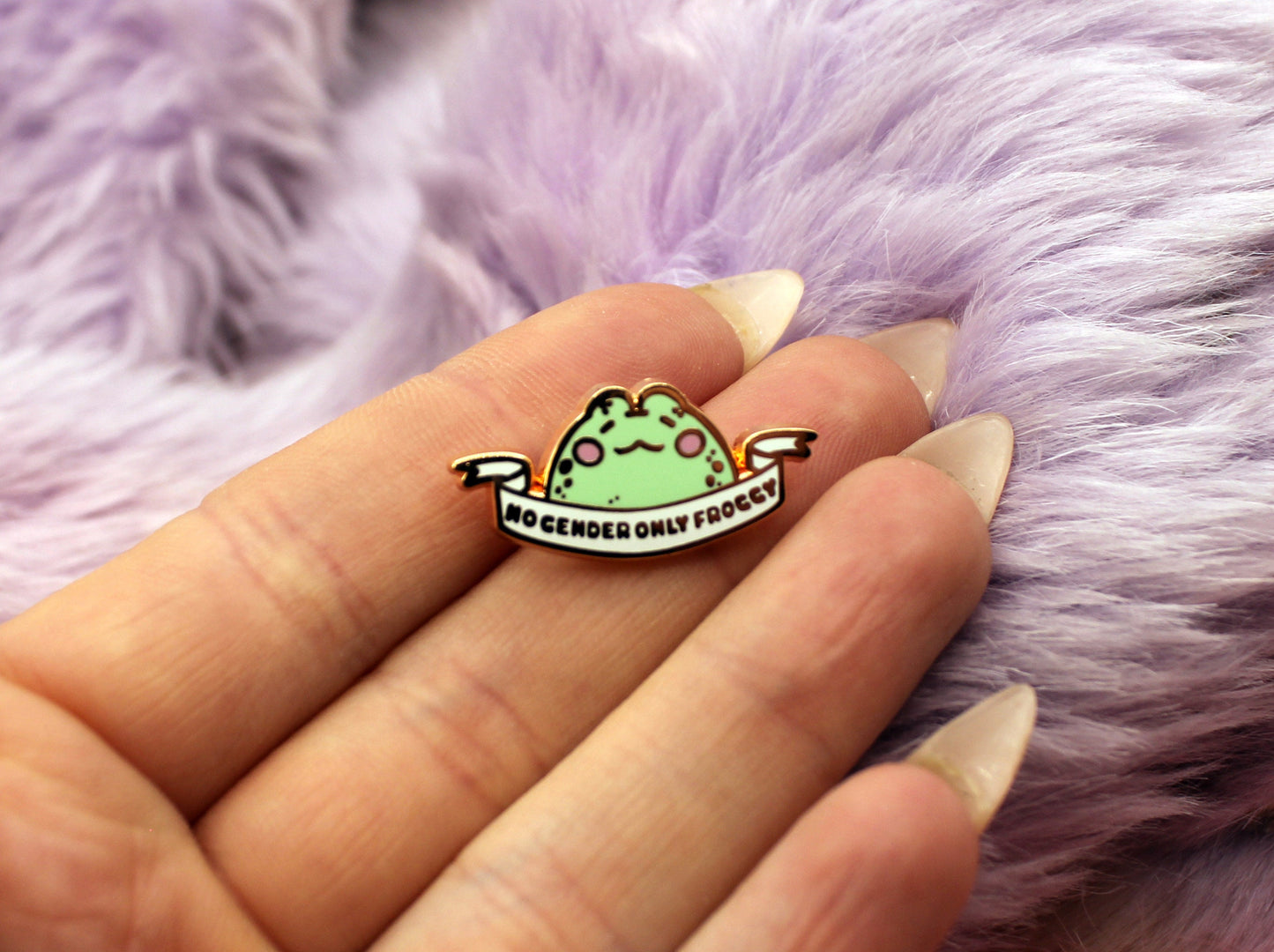 No Gender Only Froggy Enamel Pin (A Grade, Hard, Rose Gold) - Non-Binary Animal Puns