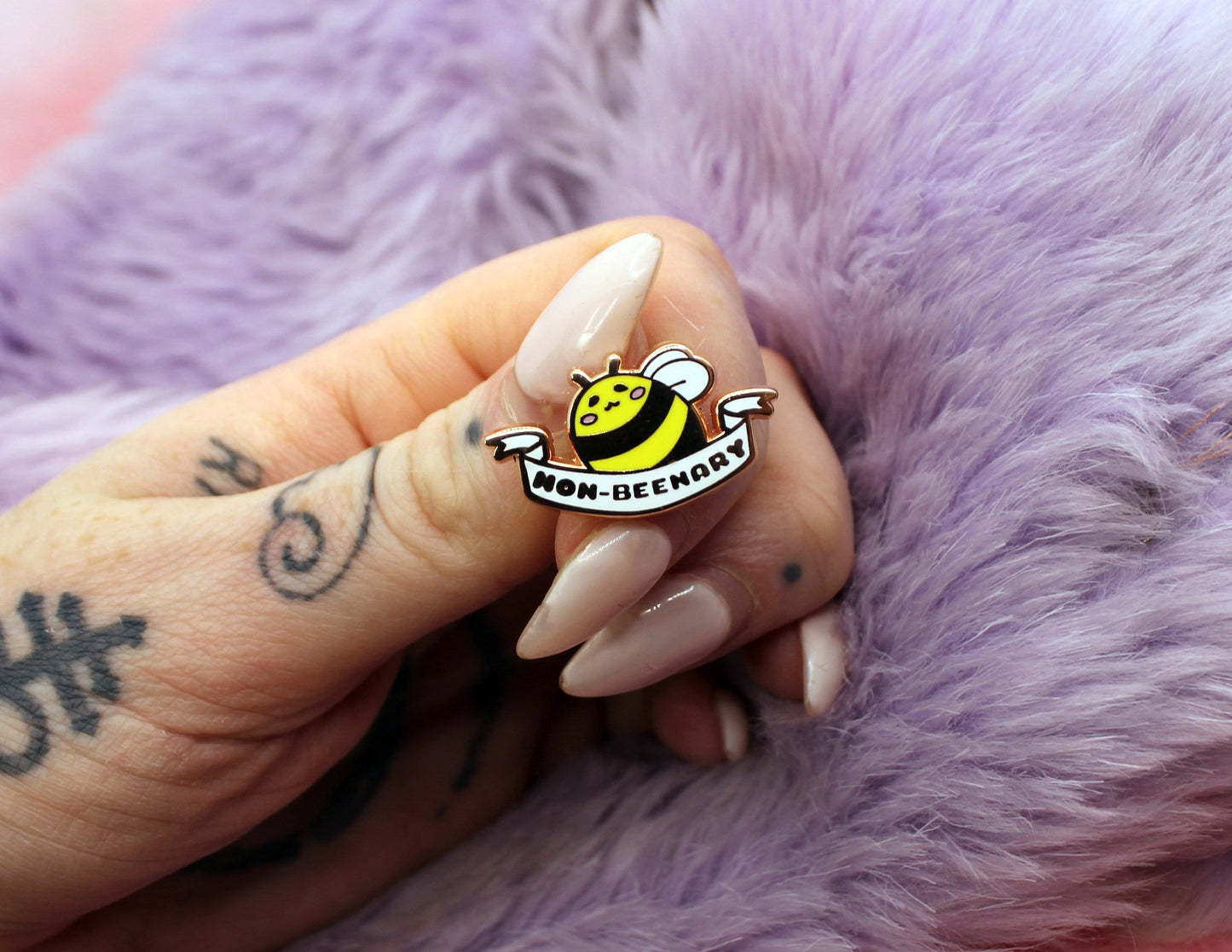 Non-Beenary Enamel Pin (A Grade, Hard, Rose Gold) - Non-Binary Animal Puns