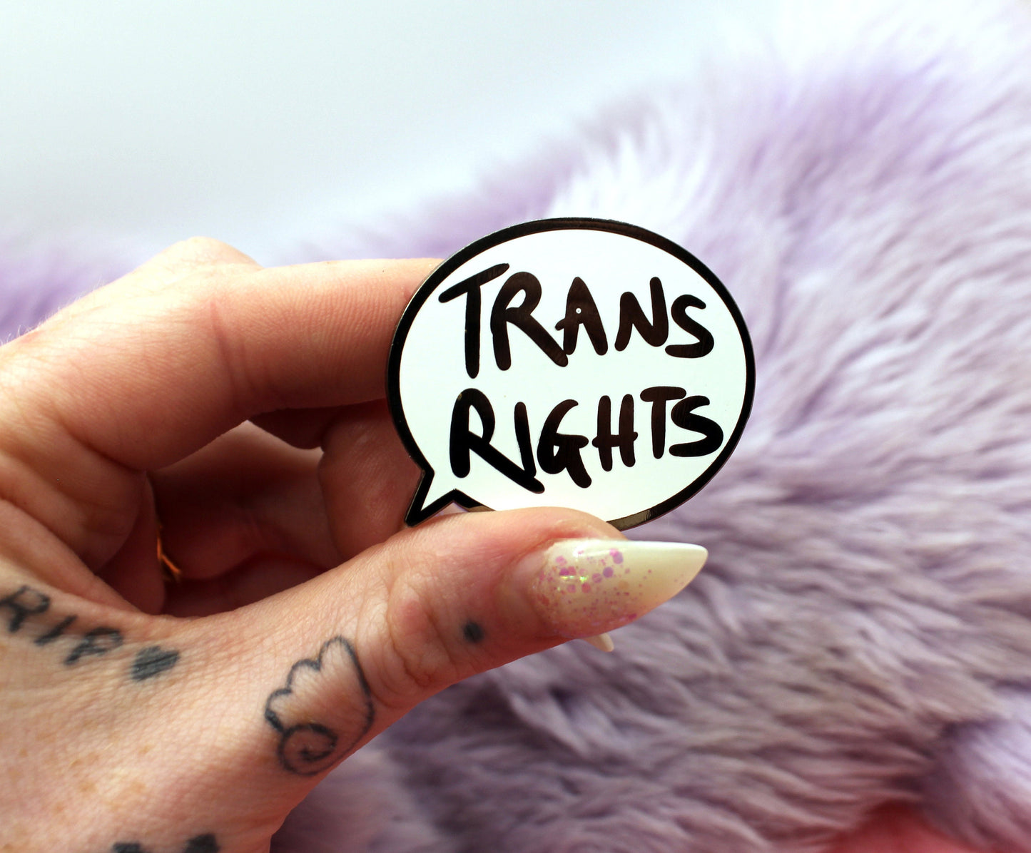 Trans Rights Speechbubble Enamel Pin (A Grade, Hard, Black Nickel)