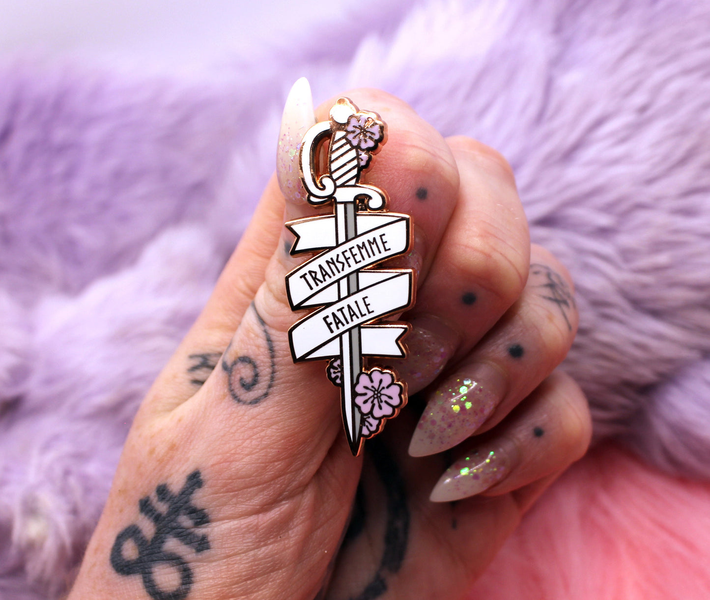 Transfemme Fatale Sword Enamel Pin (A Grade, Hard, Rose Gold)