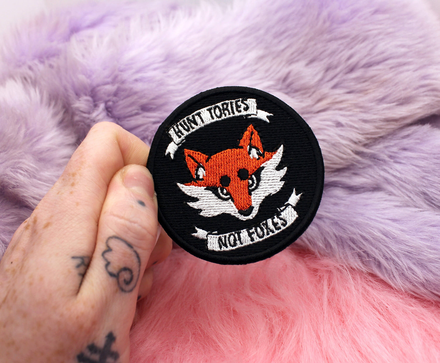 Hunt Tories Iron-On Patch (60mm) - Not Foxes embroidered patch
