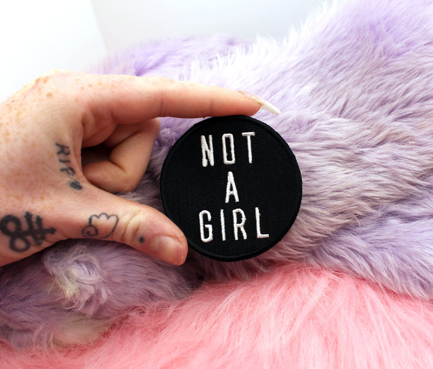 Not A Girl Circluar Iron-On Patch (60mm)