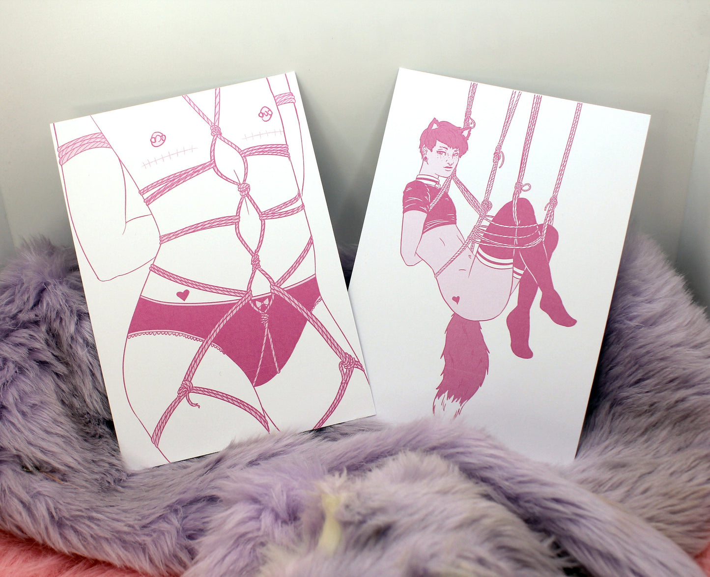 Pastel Pink Non-Binaries in Knots Shibari Fox A6 Print