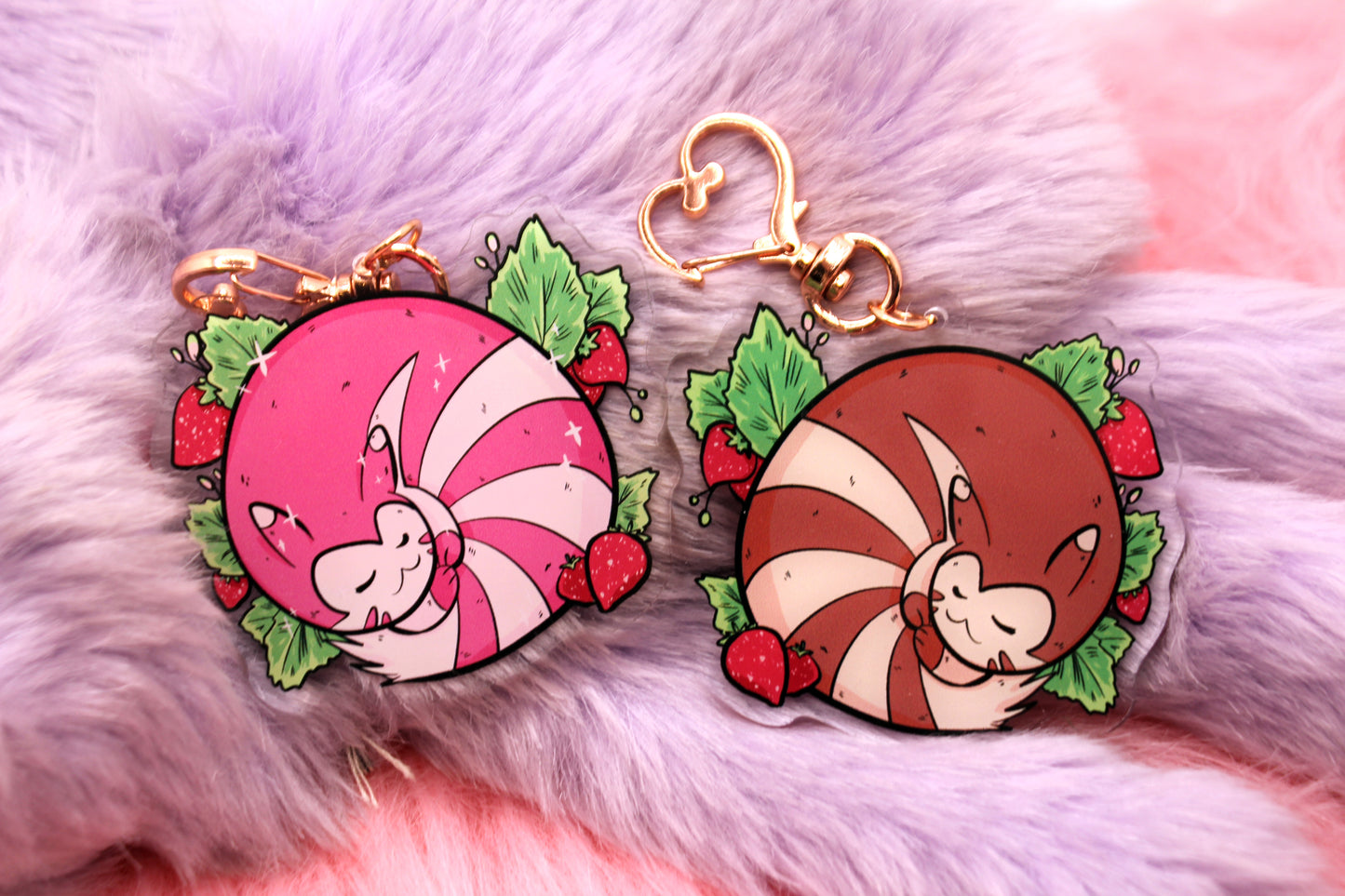 Sleeping Strawberry Patch Furret Pokemon Acrylic Charm