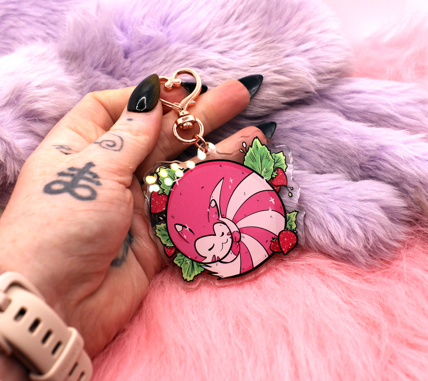 Sleeping Strawberry Patch Furret Pokemon Acrylic Charm