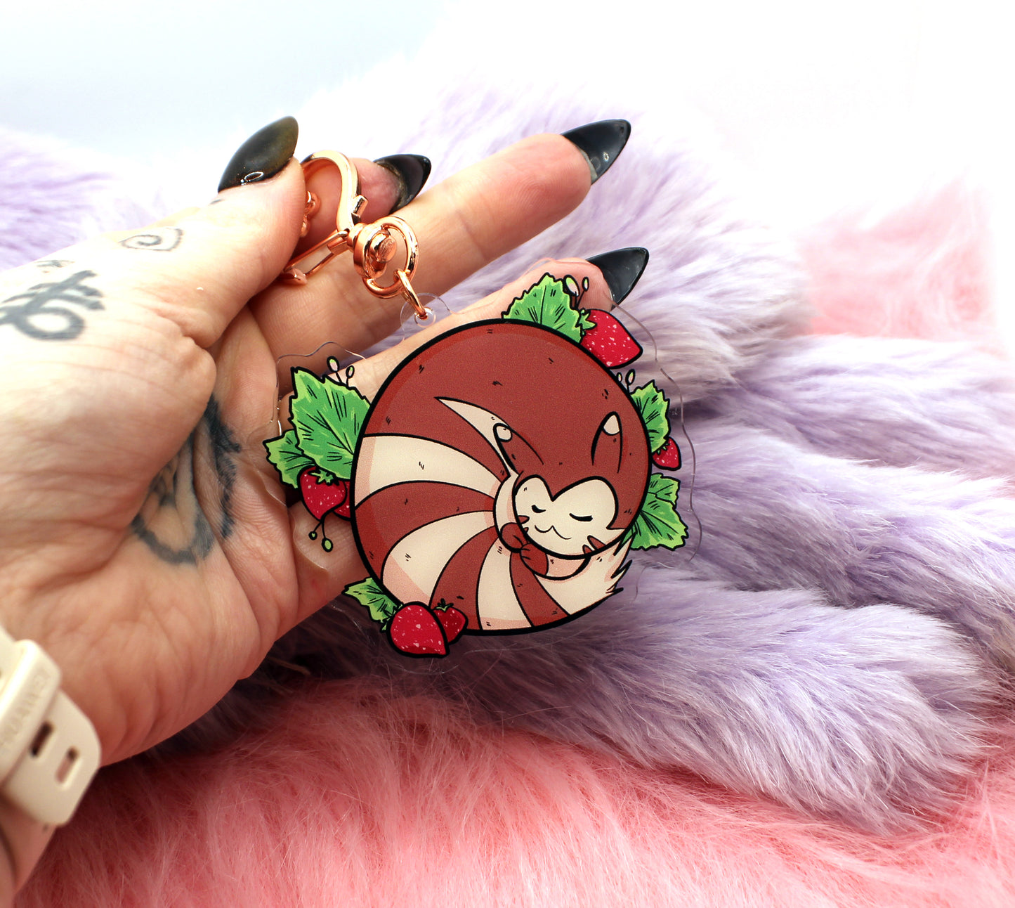 Sleeping Strawberry Patch Furret Pokemon Acrylic Charm