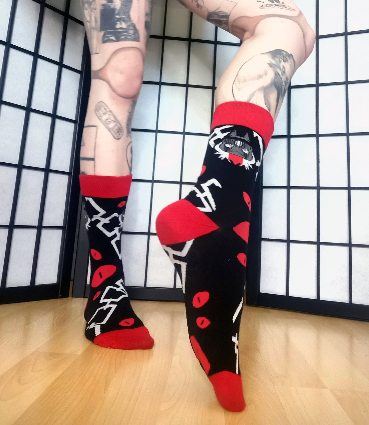 Narinder Cult of the Lamb Red and Black Crew Socks (Adult Size 3-12 UK)