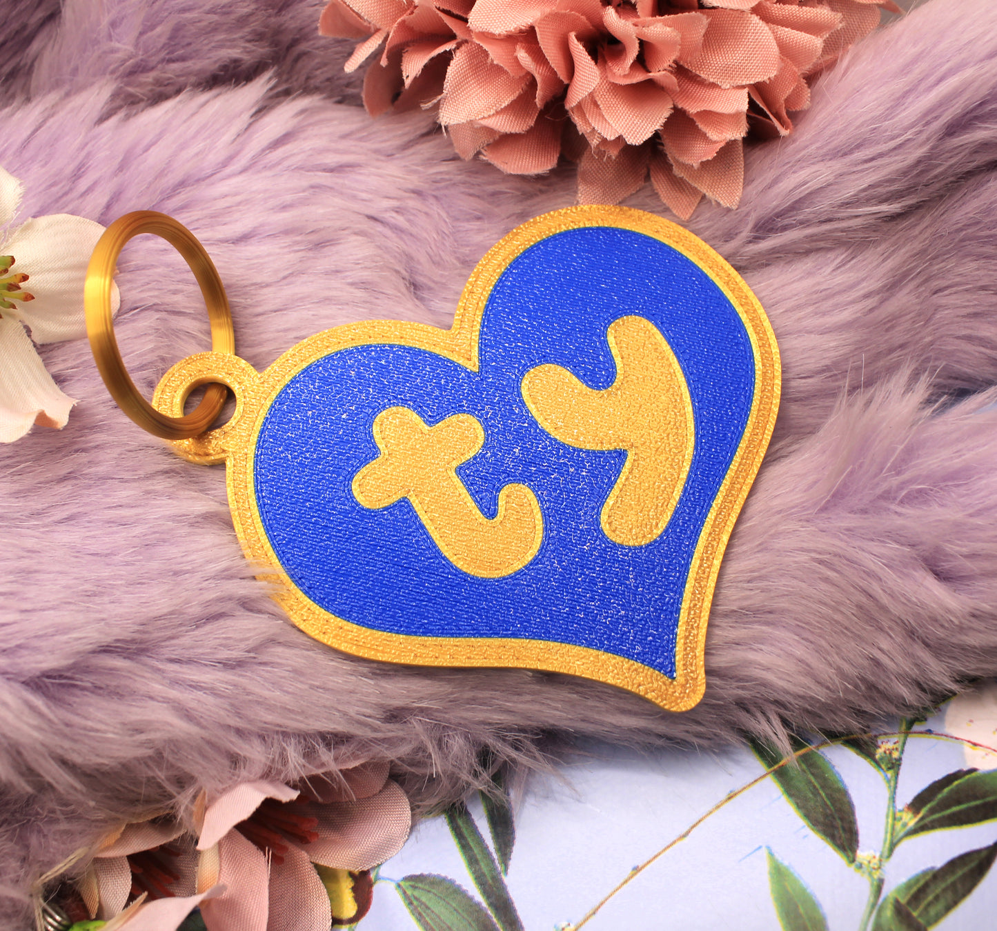 Blue and Gold Plush Teddy Bear Style Fursuit Ear Tags (2 Sizes)